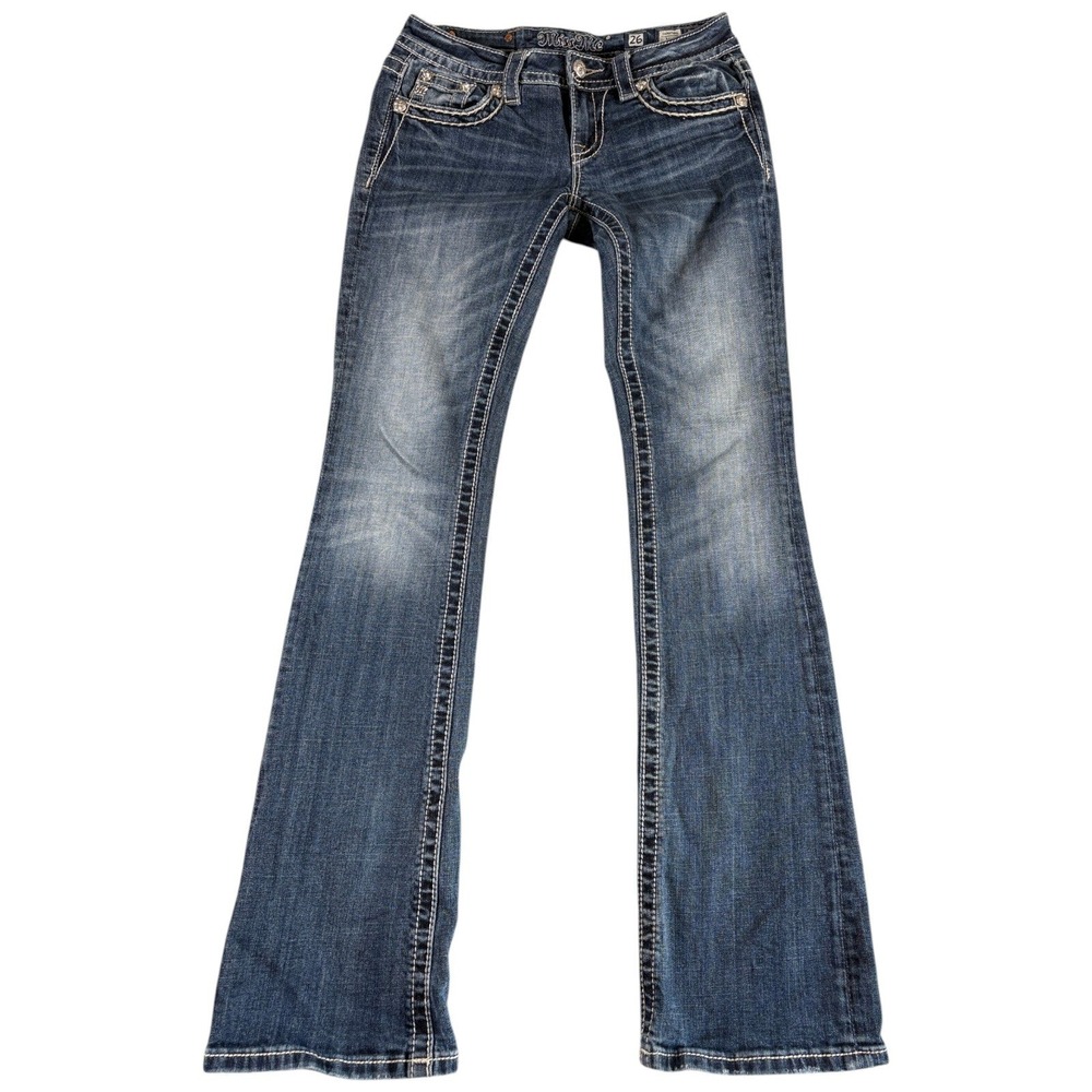 Miss Me Bootcut Jeans Womens 26 Blue Medium Wash Y2K Wing Pockets JP7072B
